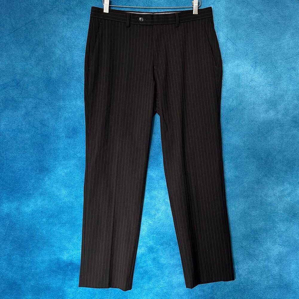 Chaps Flat Front Dress Pants, Size 33 X 30, Black Pinstripe